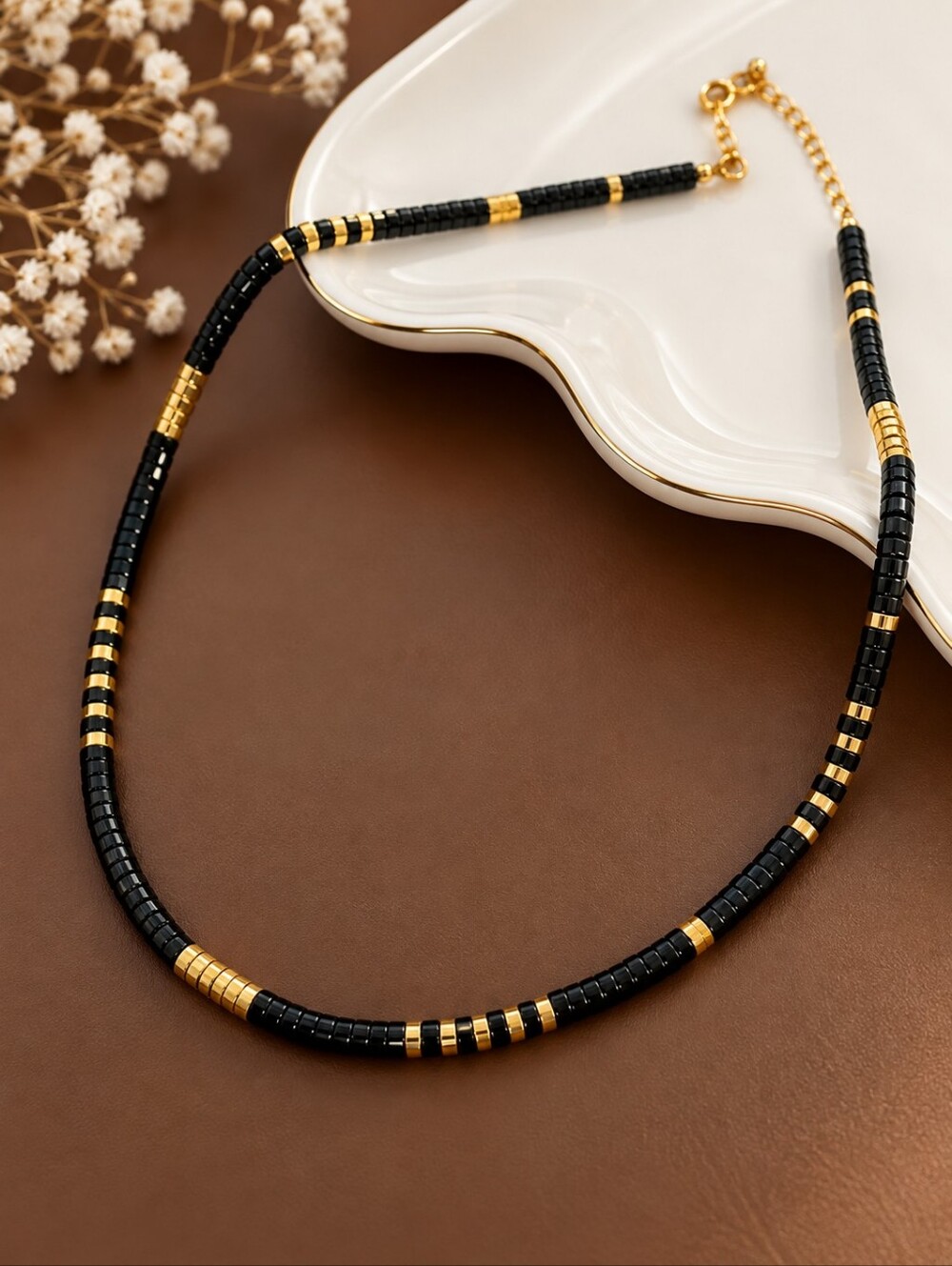 Elegant Black and Gold Beaded Men's Necklace